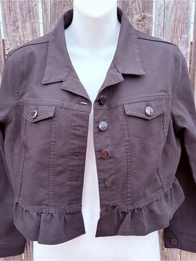 Calvin Klein Black Ruffle Hem Denim Jacket